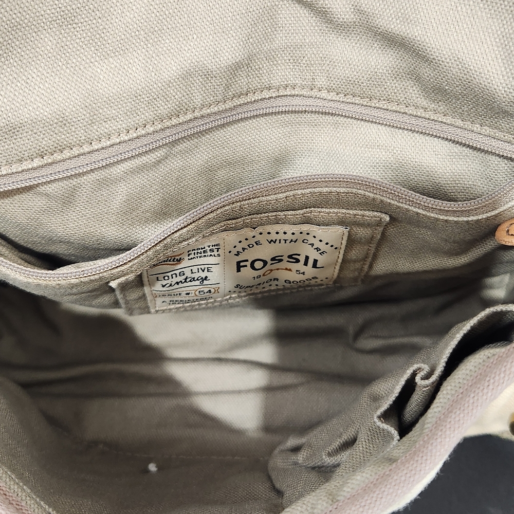 Fossil Vintage Canvas & Leather Crossbody Purse Beige - Picture 9 of 9
